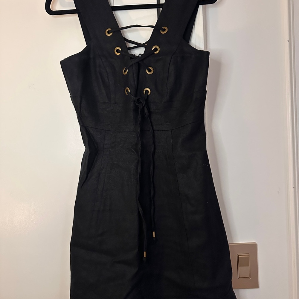 J. Crew Black Mini Dress with Lace-Up Detail